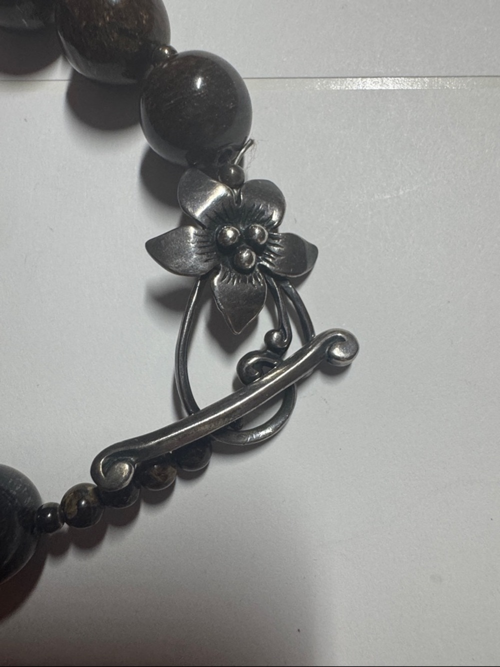 Silpada .925 sterling silver bronzite bracelet with floral clasp - Picture 2 of 4
